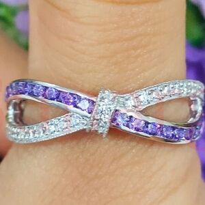 New No Tags Purple and Silver Women's Love Knot Crossover S925 Ring Size 7 New